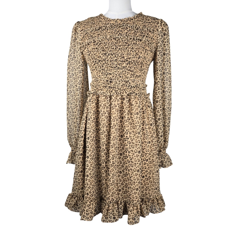 Rachel Parcell Leopard Print Smocked Dress Women Small Cottagecore Animal Print
